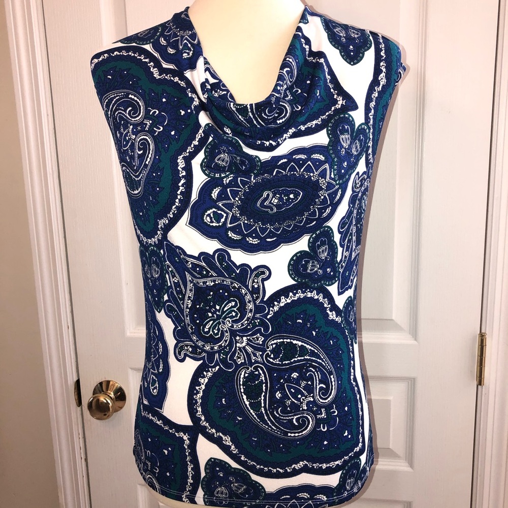 Ann Taylor Drape-neck Paisley sleeveless Top size XSP